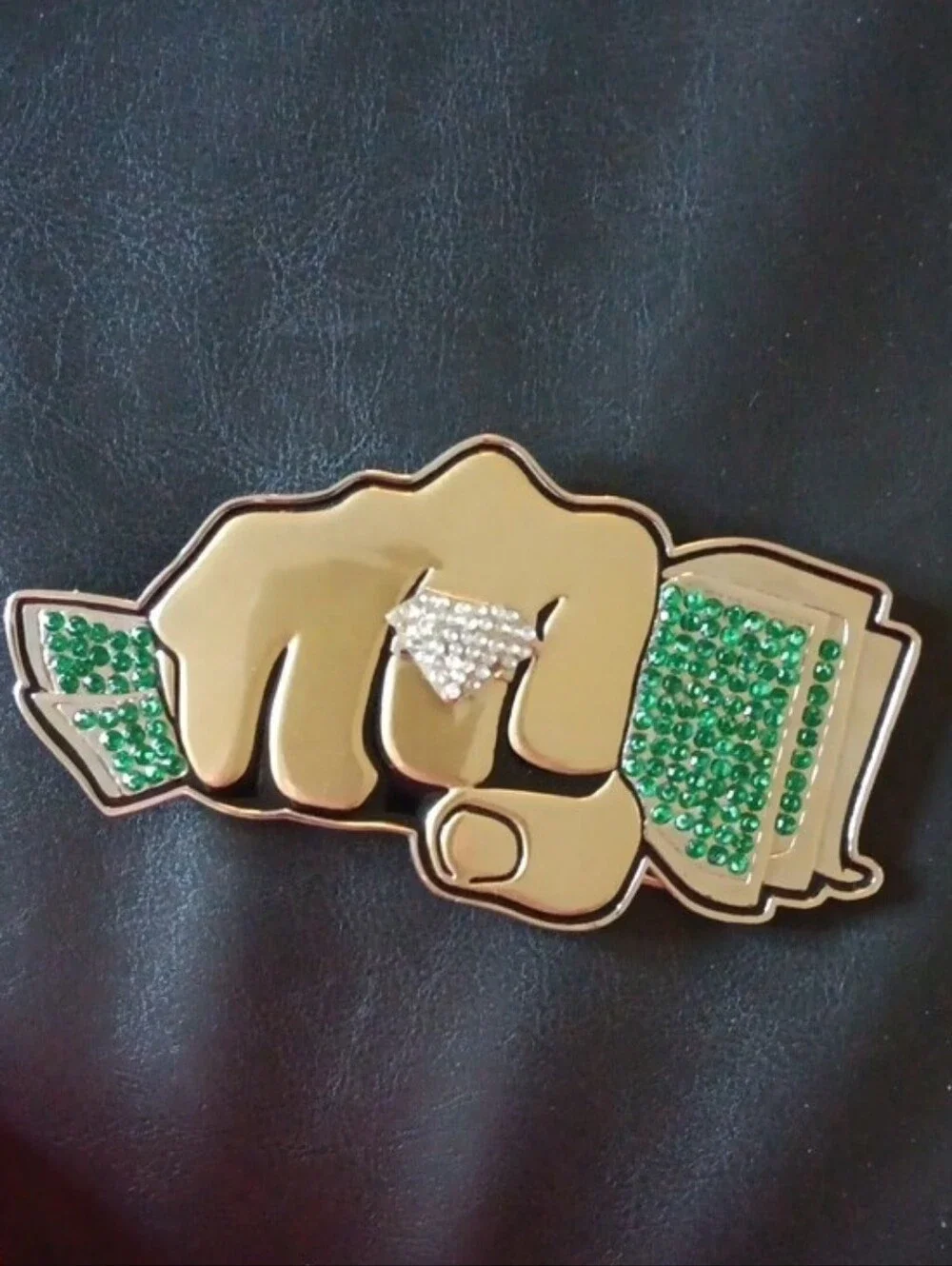 Iconic Money Belt buckle with Green Crystal Accents